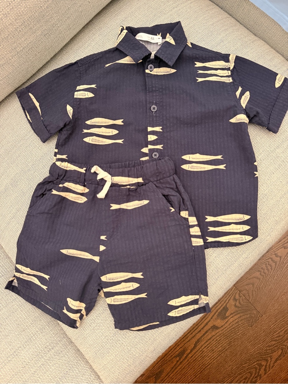 Zara Kids Navy Blue Fish-Print Set
